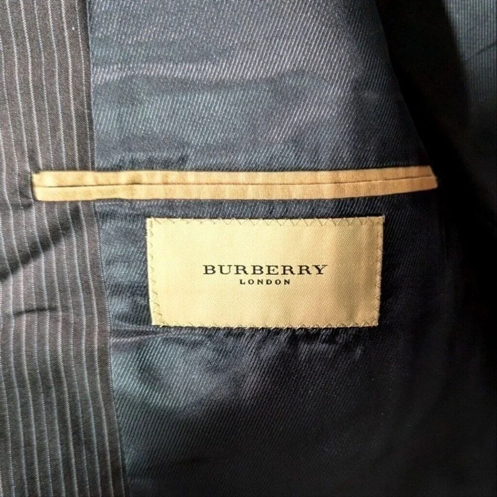 Burberry London Mens Pinstripe 100% Wool Suit Jacket Blazer Grey 46 Long